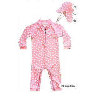 New Girls Heart Swimsuit with hat 0-6 Months